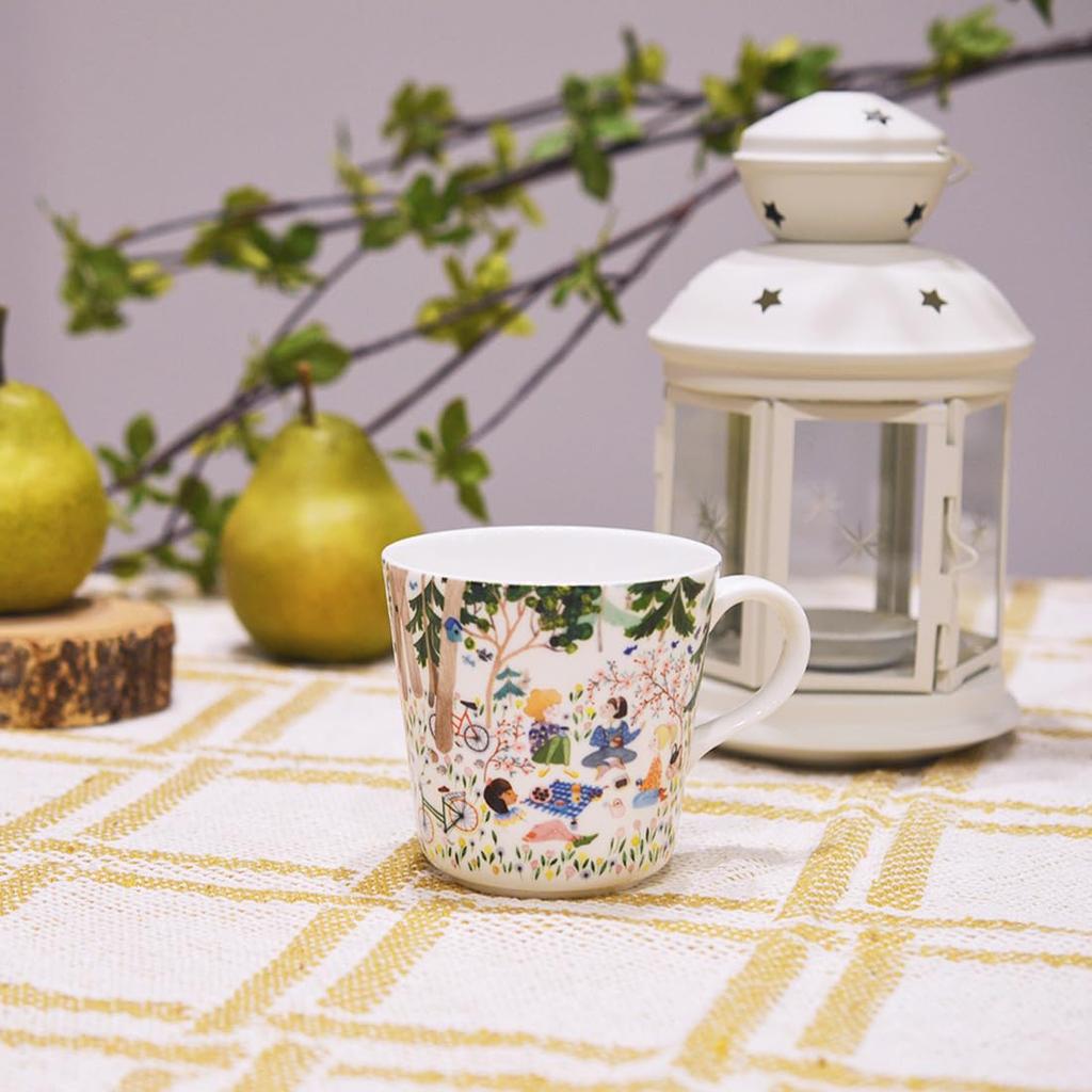 NARUMI Anna Emilia to Green Floral Cute Nordic Gift Mug, 340cc, "Time Relax" Design, Design, Large, Microwave-Safe, Dishwasher-Safe, Boxed,