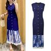 2025 Summer Korean V-neck Short-sleeve Knit Dress - Cinched Waist & Elegant Style