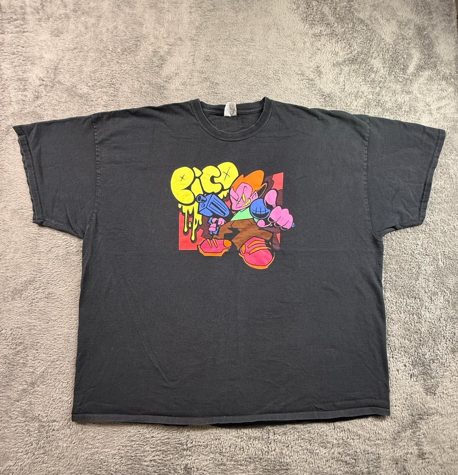 Pico Newgrounds Friday Night Funkin Mens 4XL Gaming Graphic Tee Black Cotton Unisex T-Shirt L