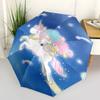 1pc Unicorn and Little twin stars Cartoon Umbrella, Portable 3-Fold Compact Umbrella, Suitable for Camping, Hiking and Travel, Ideal Easter Birthday G