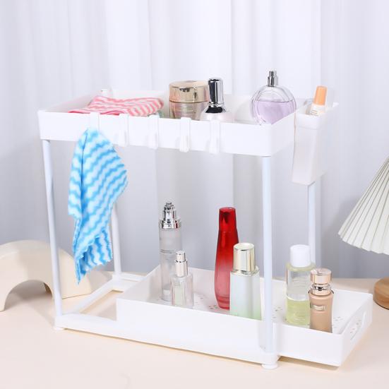 Bathroom Storage Rack with Hooks Pockets Drainage Double-layer Large Capacity And Pull-out Drawer Anti-skid