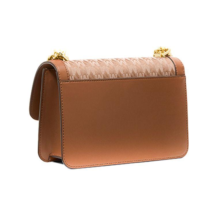 Michael Kors Heather Monogram Leather Color-Block Chain Classic Commuter Fashion Fabric Shoulder Crossbody Flap Bag Women Bags Brown 30S2G7HL3J-230