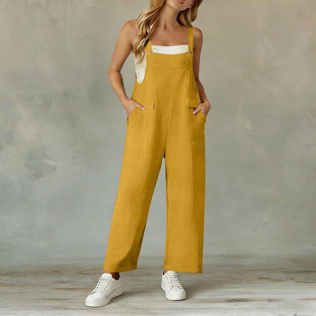 Womens Casual Wide Leg Jumpsuits Summer Spaghetti Strap Sleeveless Loose Long Pant Rompers With Pockets