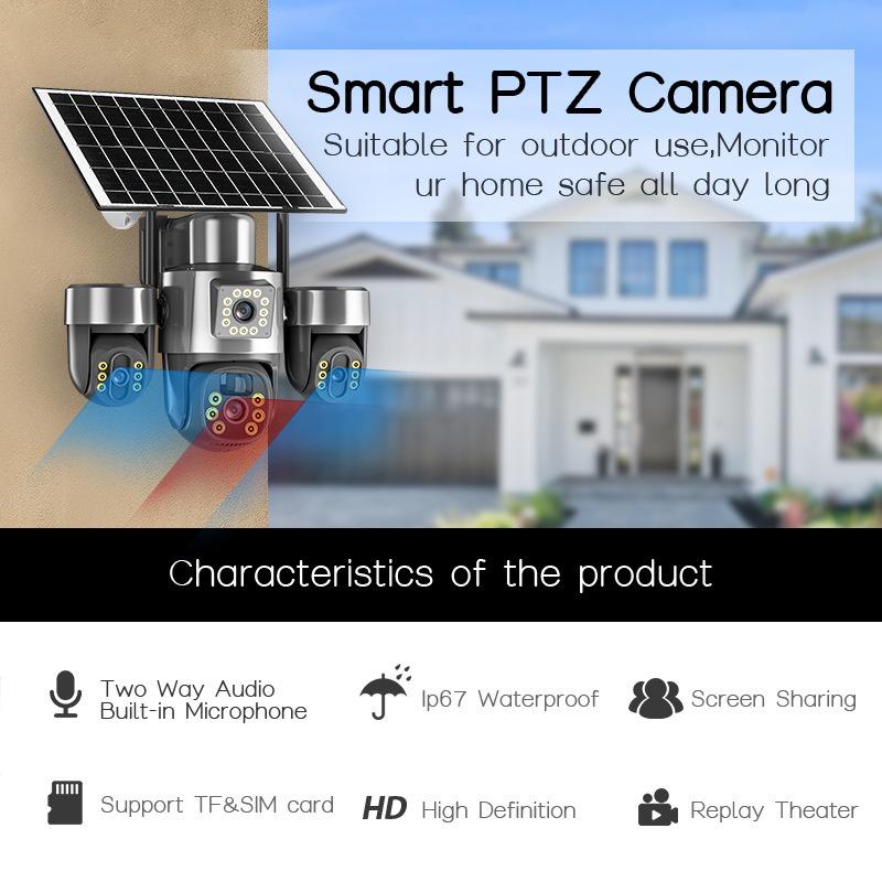 V380PRO 9MP 3-Lens Solar-Powered Camera with 3-Axis Gimbal and Night Vision
