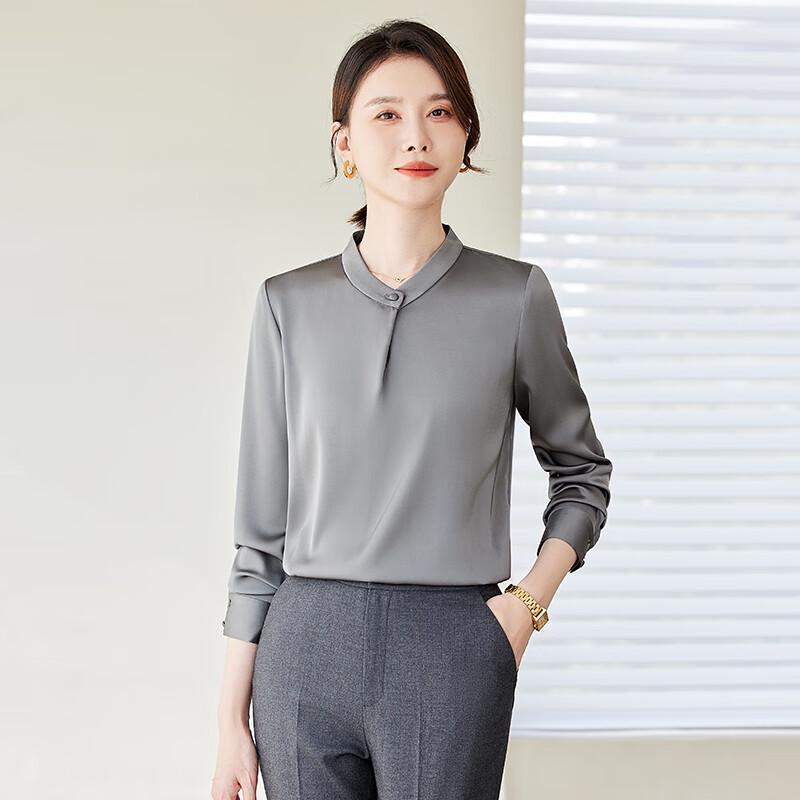 

KASEYE Women s Stand Collar Long Sleeve Professional Blouse XXL