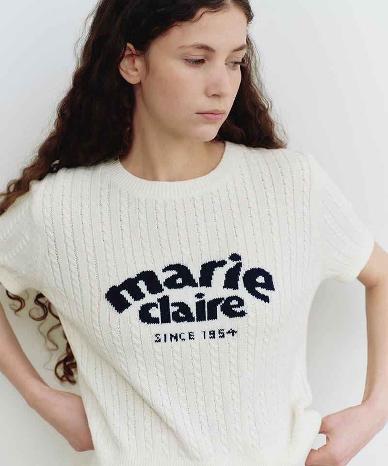 Marie Claire Jacquard Cable Cotton Short Sleeve Knit (Mafbkn07Miv)