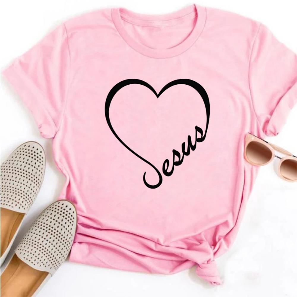 

New Women T Shirt Cute Than Heart Printed T-shirt Fashion Love Heart Loose Short Sleevs Round Neck T-shirt Casual Female Tops S