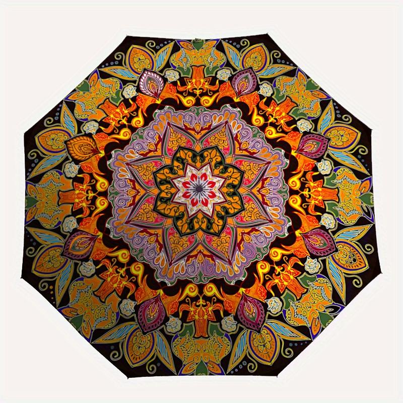

1pc Mandala Pattern Automatic Folding Umbrella - Portable Foldable Design with 8 Ribs, Durable Plastic & Iron Frame, Casual Outdoor Accessor