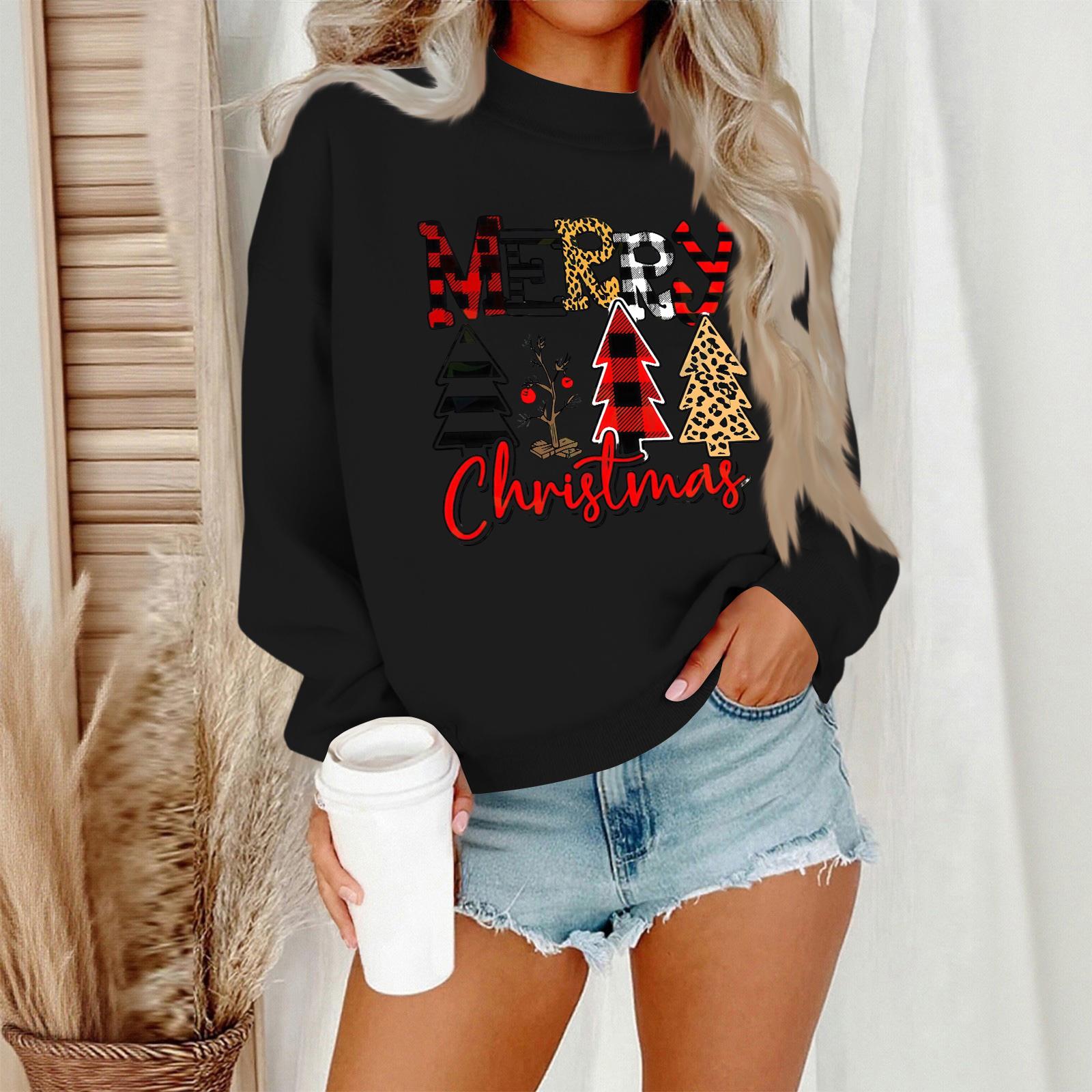 

Women s Casual Fashion Round Neck Long Sleeve Christmas Printed Sweatshirt M чёрный
