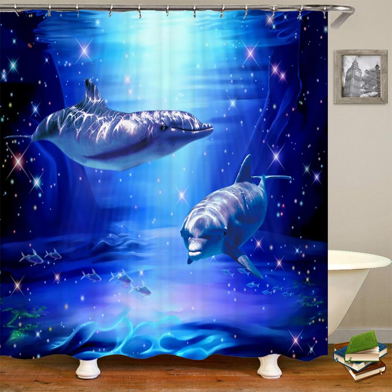 Ocean Shower Curtain Liner,Sea Theme Shower Curtain with 12 Hooks, Washable Dolphin Waterproof Shower Curtain for Bathroom Decor