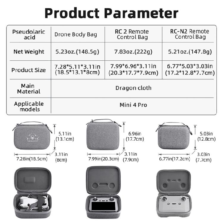 Storage Bag with Carabiner for Mini 4 Pro Quadcopter and RC2/RCN2 Remote Control