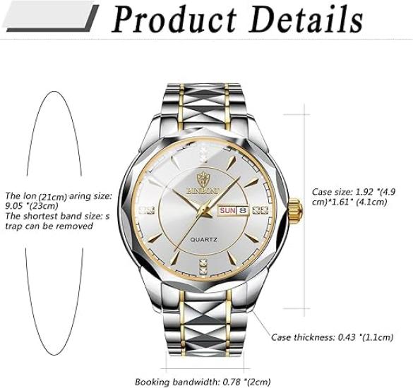 Watch Precision Steel Analog Copy Watch Men Luminous Date Day of the Week Waterproof Watch Easy To Read Dial Stainless Steel Level Adjustable Silver