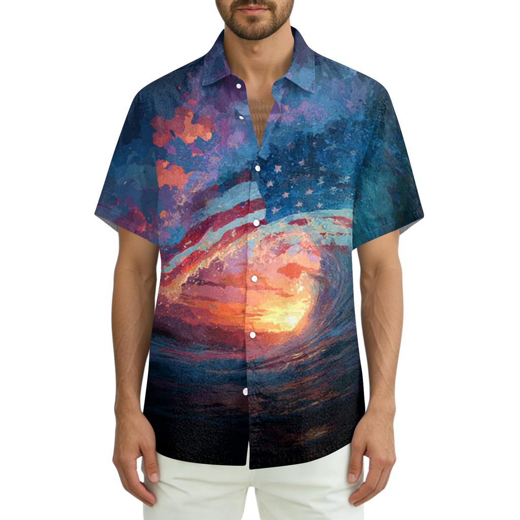 Men's Summer Casual Independence Day Print Short-Sleeve Shirt
