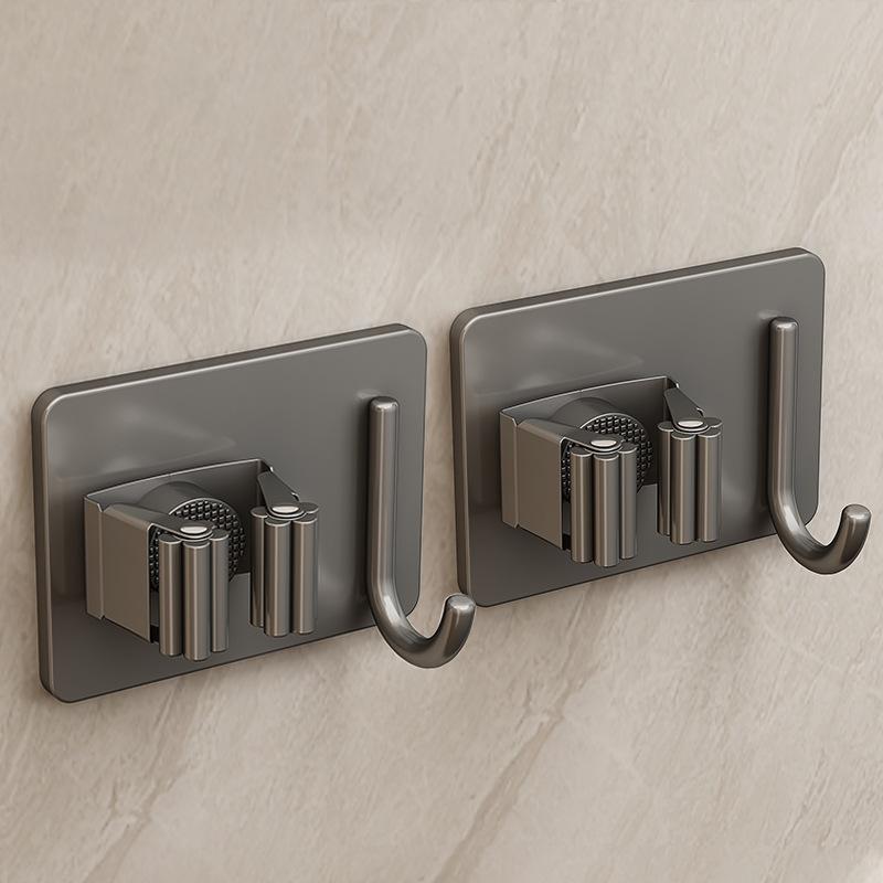 304 Stainless Steel Mop Holder Wall Mounted Adhesive Multi-Purpose Hooks Household Storage Organizer Rack Broom Hanger Stick