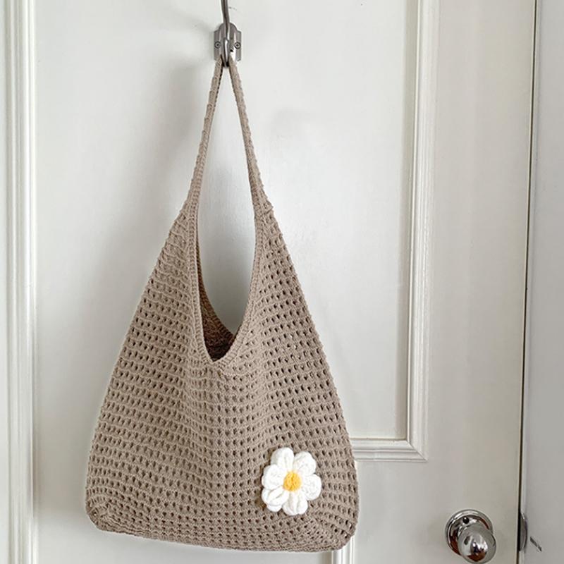 Neue Süße Häkel-Schultertasche Freizeit Strand Hohlstrick Handtasche Damen Einfarbige Gewebte Tragetasche Für Reisen