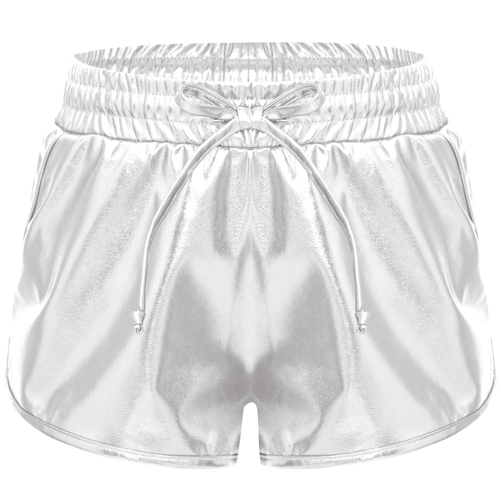 

Дівчачі Металізовані Шорти На Шнурку Еластичний Пояс Блискучі Гарячі Шорти Танцювальні Низ Кишені Спортивні Шорти 5-6 Years срібний