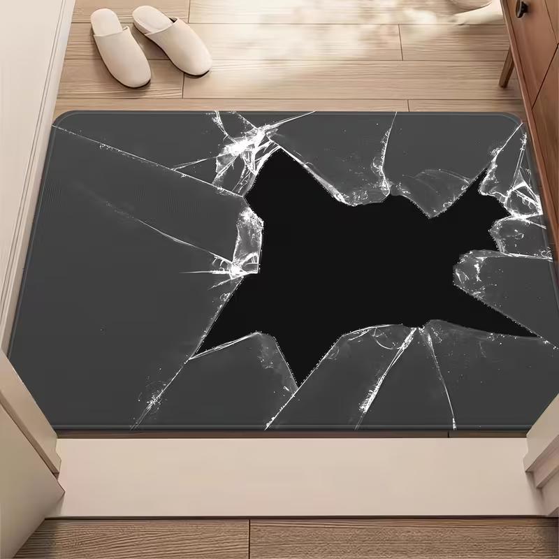 

2D Broken Glass Door Mat Cracked Floor Effect Entrance Rug Soft Non-Slip Welcome Mat Modern Home Prank Fun Decor Carpet 40x60cm