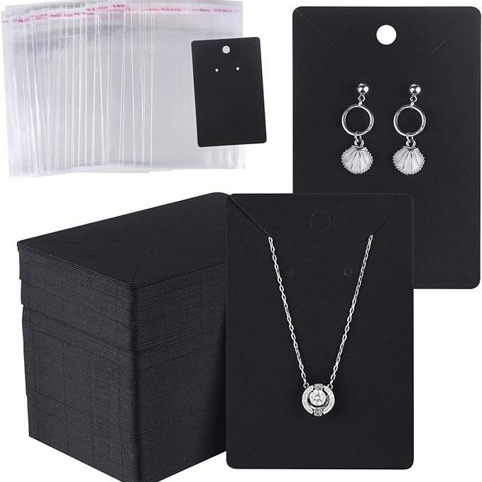 

100pcs Jewelry Display Set Durable OPP Bag With Hanging Card for Necklaces, Earrings, Bracelets Perfect for Small Packaging and Jewelry Display Tags чорний