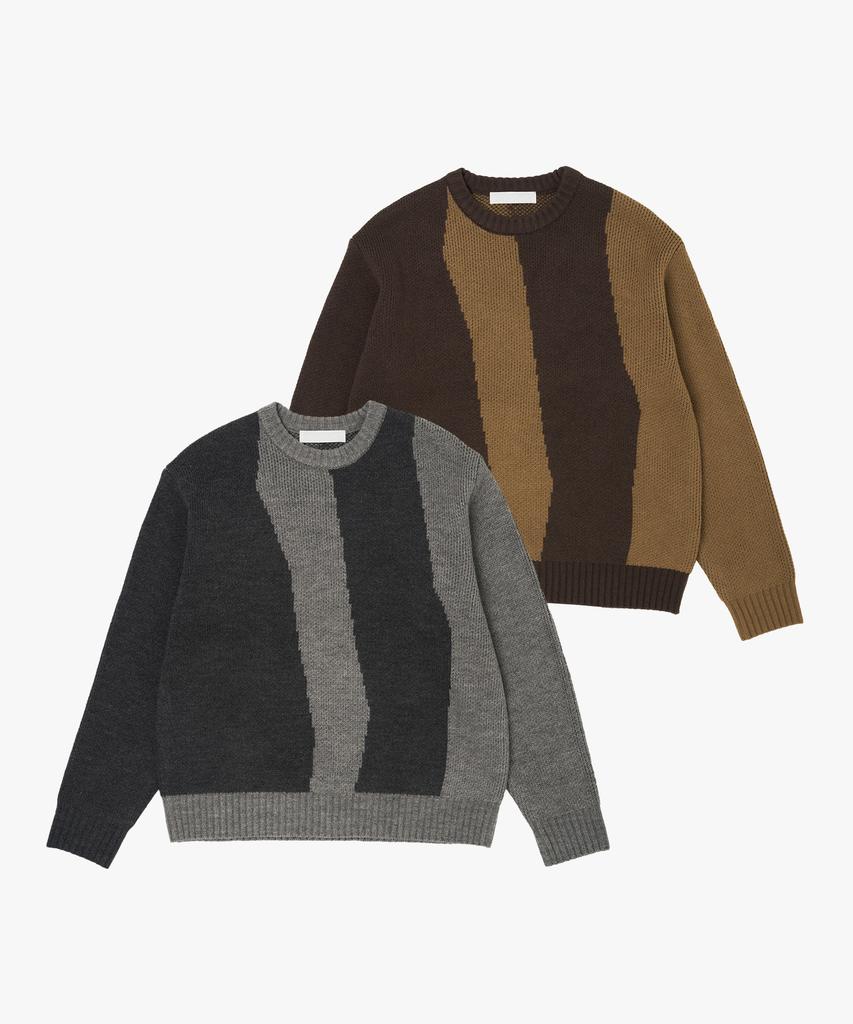 PLAC Wave Stripe Round Neck Knit_2 Colors