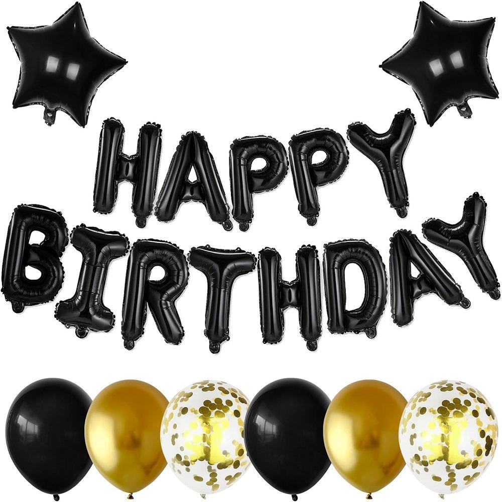 

16 Inch Black Birthday Aluminum Film Balloon Banner Black Metal Gold Latex Balloon Gold Sequined Balloon Set Black Birthday Aluminum Film Balloon Set