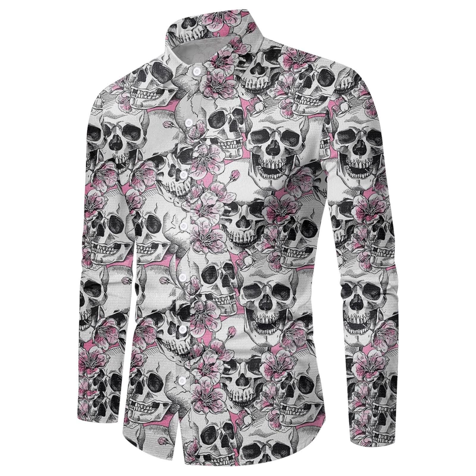 

Мужская рубашка на Хэллоуин с тыквой, приталенная рубашка на пуговицах с длинным рукавом, забавная гавайская пляжная рубашка, тематическая одежда для вечеринок XL розовый