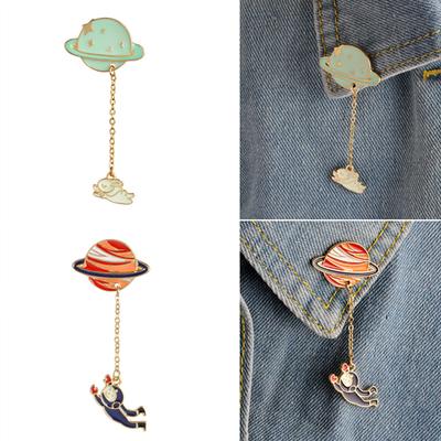 Unisex Rabbit Astronaut Pendant Earth Planet Clothes Badges Brooch Pin