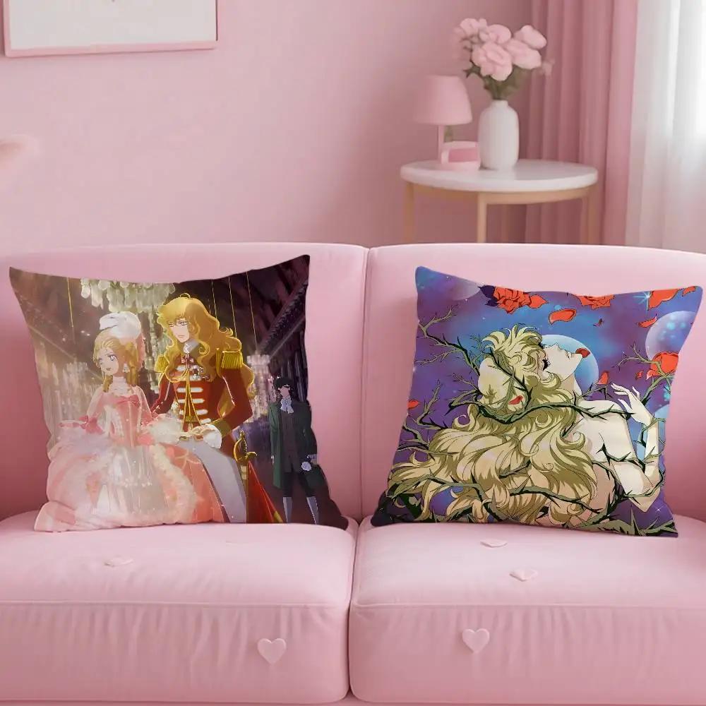 Vintage Anime R-Rose Of Versailles Pillow Case Anti-Dustmite Pillowcase Invisible Zipper Silky Short Plush Sofa Cushion Cover