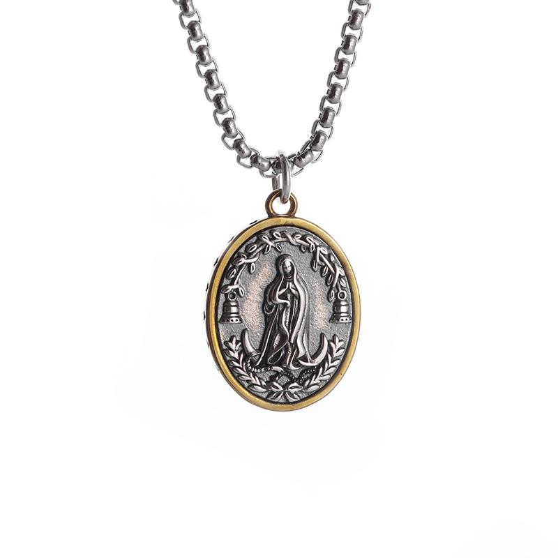 Classic Catholic Virgin Mary Square Pendant Necklace for Men Women Christian Religious Prayer Amulets Jewelry Gifts