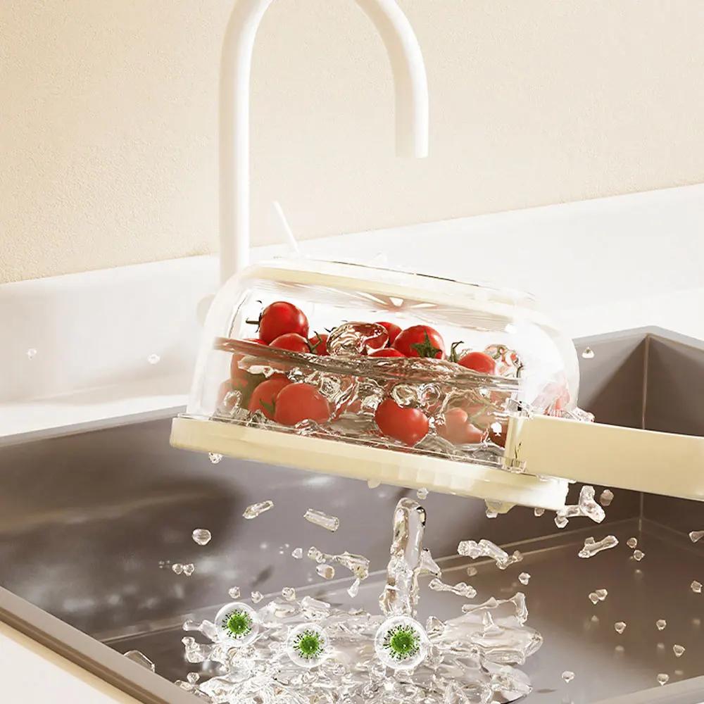New Drain Basket with Lid Fruit Rice Washing Drain Basket with Handle Refrigerator Storage Bowl Home Kitchen Organizer Rice bowl