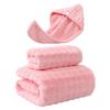 Coral Fleece Three-Piece Bath Set: Thick, Absorbent, Non-Shedding Towels with Hair Drying Cap.