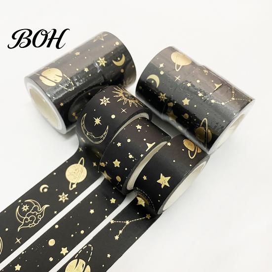 Planner Adhesive Tape 3 Rolls Golden Foil Washi Tape, Retro Plaid Leaf Pattern Decorative Kit Masking for DIY Crafts, Journal, Planner, Scrapbooking