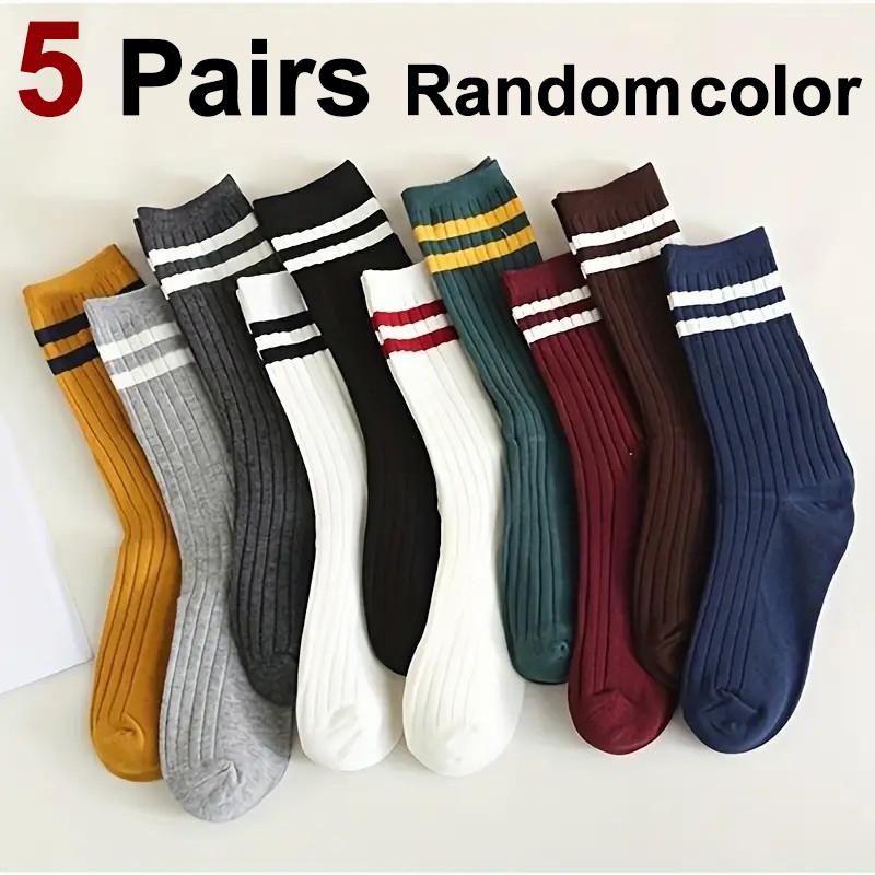 5/10/20/30 pairs women striped mid tube socks fashionable color matching soft comfortable sweat absorbing breathable casual sock