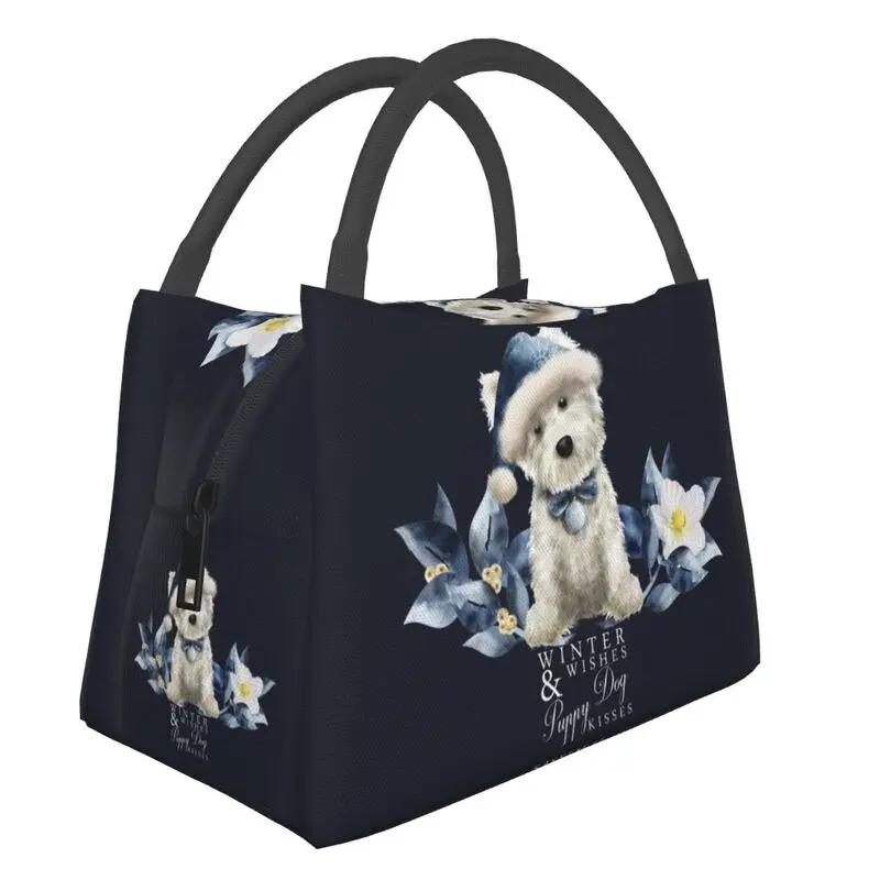 Drăguț West Highland White Terrier câine izolat prânz pungi pentru femei portabile Westie Puppy Cooler termic prânz cutie Picnic de lucru