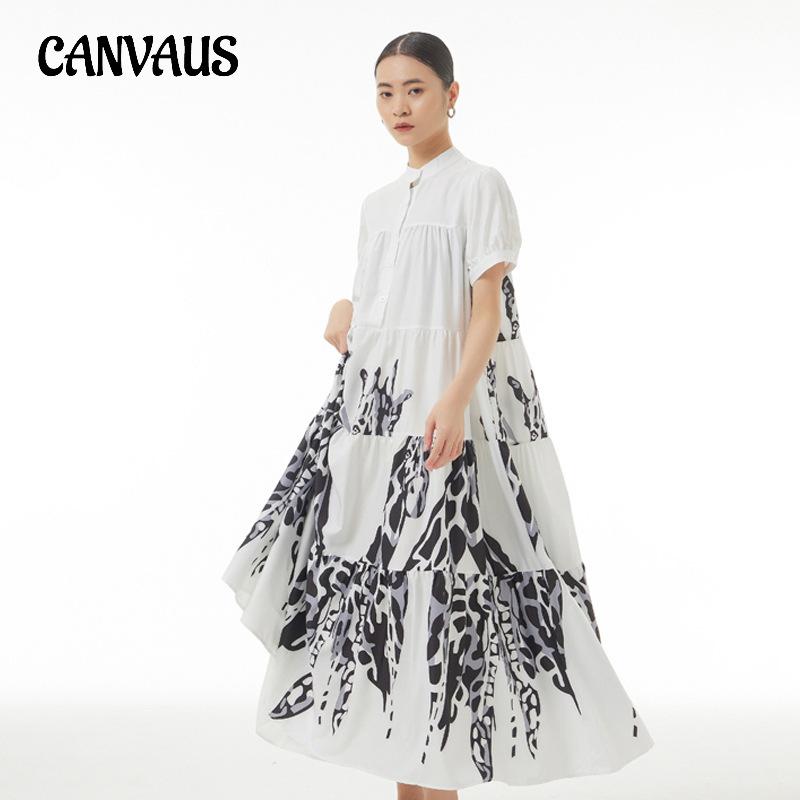 Summer Literary Retro Printing Dress Loose Plus Size Dress for Women