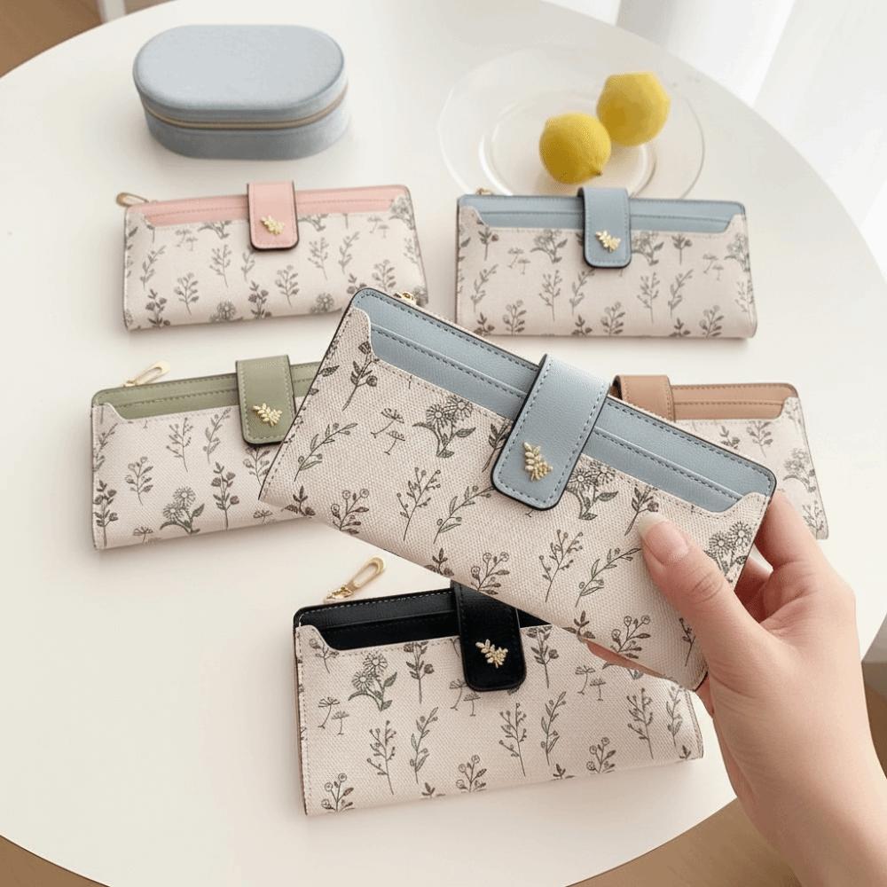 Printed Women Long Wallet Flower Multiple Cards Purse Organ Card Holder Two Fold Purse  Daily