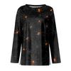 Women's Long Sleeve Round Neck Top with Halloween Print and Side Split Hem