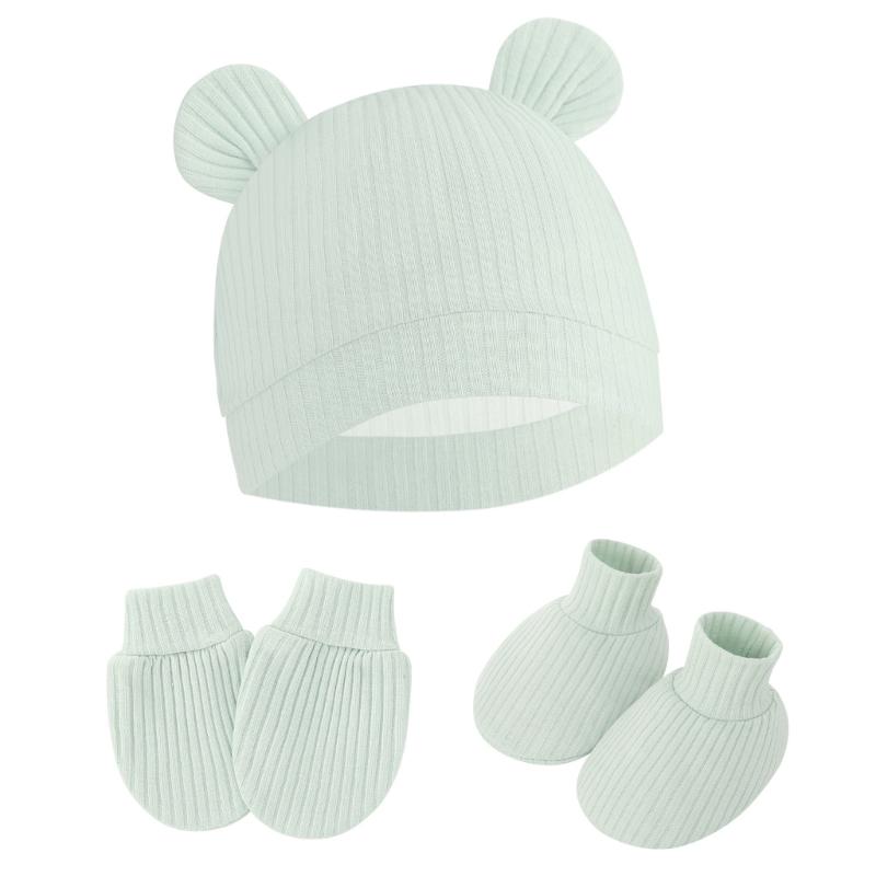 No Scratch Mittens Socks Nursery Hat Baby Mittens Cotton Gloves Hat Footwear Breathable Gloves for Boys Girls