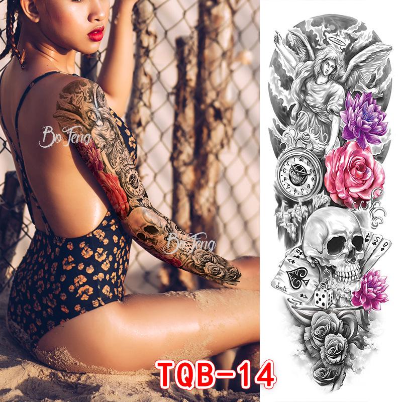 Waterproof Full Arm Floral Tattoo Stickers - Cross-Border Design for Europe & America