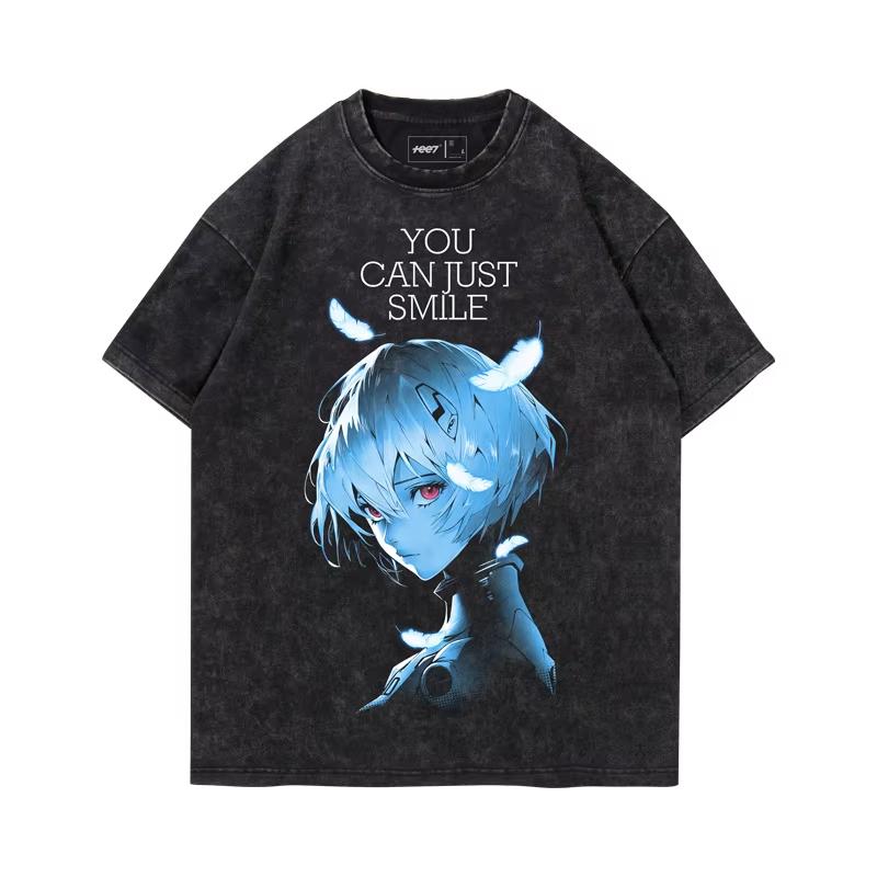 Japanese Anime Eva Graphic Printed Tshirt Mens and Womens Washed Tshirt High Quality Vintage Cotton Tshirt YK Tops