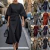 Dammode Enfärgad Temperament Elegant Midjerad Casual Sjuärmad Långklänning