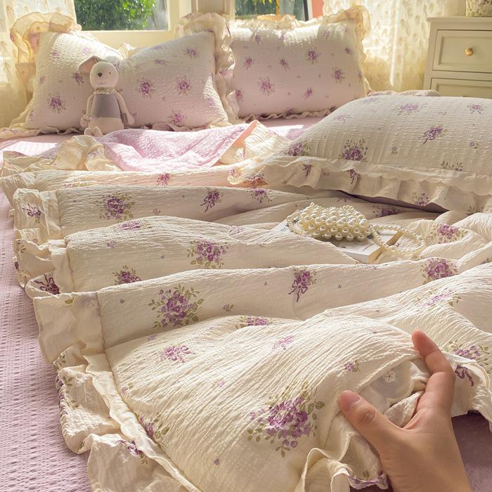2025 Cloud-Feel Cotton Lace Summer Quilt Set, Machine Washable - Cool & Lightweight for Air Conditioning (Single/Double)