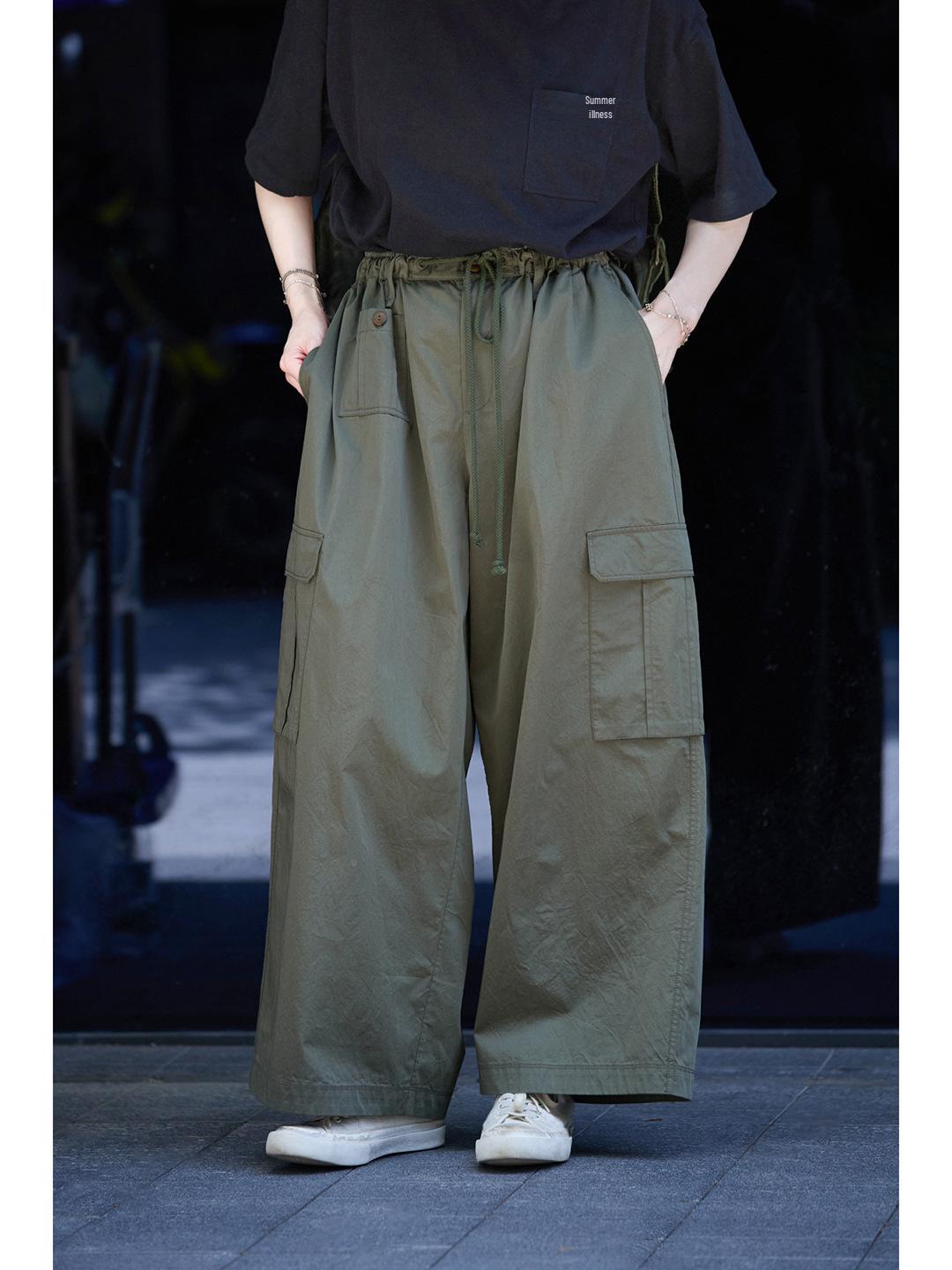 Autumn Military Green Casual Wide-Leg Workwear Pants M