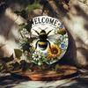Round Metal Tin Sign 8x8 Inch Bee Flower Vintage Wall Art for Bar