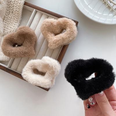 Herbst Winter Plüsch Haarspangen für Frauen Einfarbig Kunstfell Haarspangen Herz Pferdeschwanz Haarspangen Mode Haaraccessoires