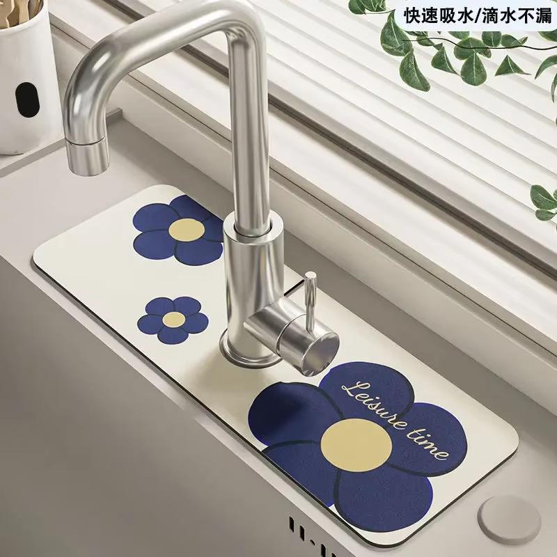 VIKAMA Cartoon Cute Faucet Mat Kitchen Super Absorbent Mat Coffee Machine Drain Mat Drying Mat Quick-Drying Bathroom Drain Mat
