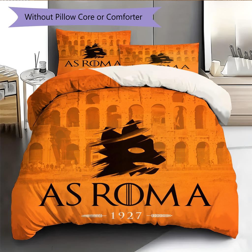 AS Roma con Sfondo Colosseo Set Copripiumino con Fantasia Decorazione per la Casa Regalo (1 * copripiumino + 2 * federe senza imbottitura)