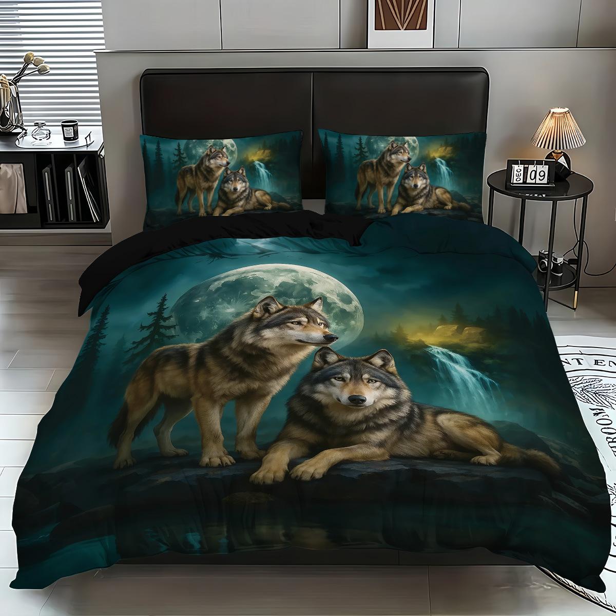 

Bed Three-Piece Animal Wolf Tiger Elephant 3D Digital Printing Quilt Cover Pillowcase Bedding 135x200