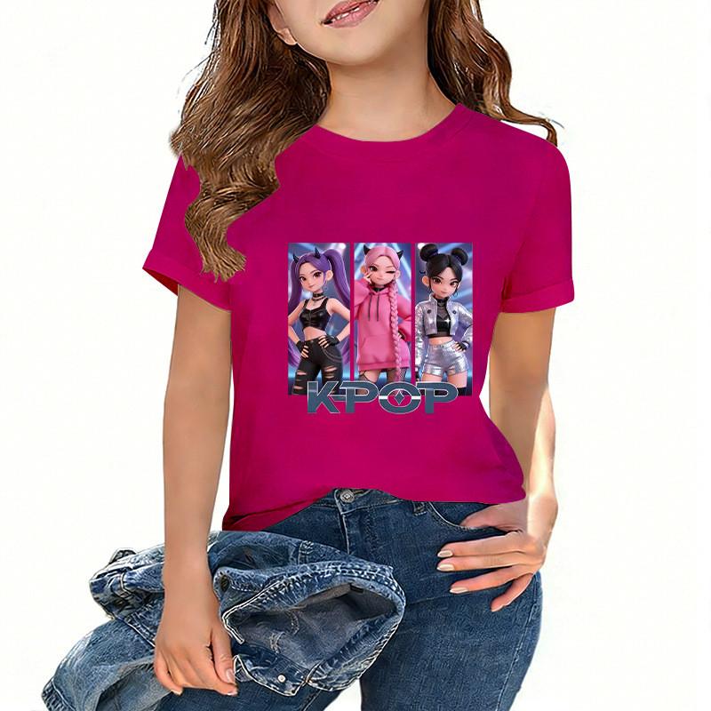 Kids Girls Kpop Hunters Zoey Mira Rumi Print Short Sleeves T-shirt