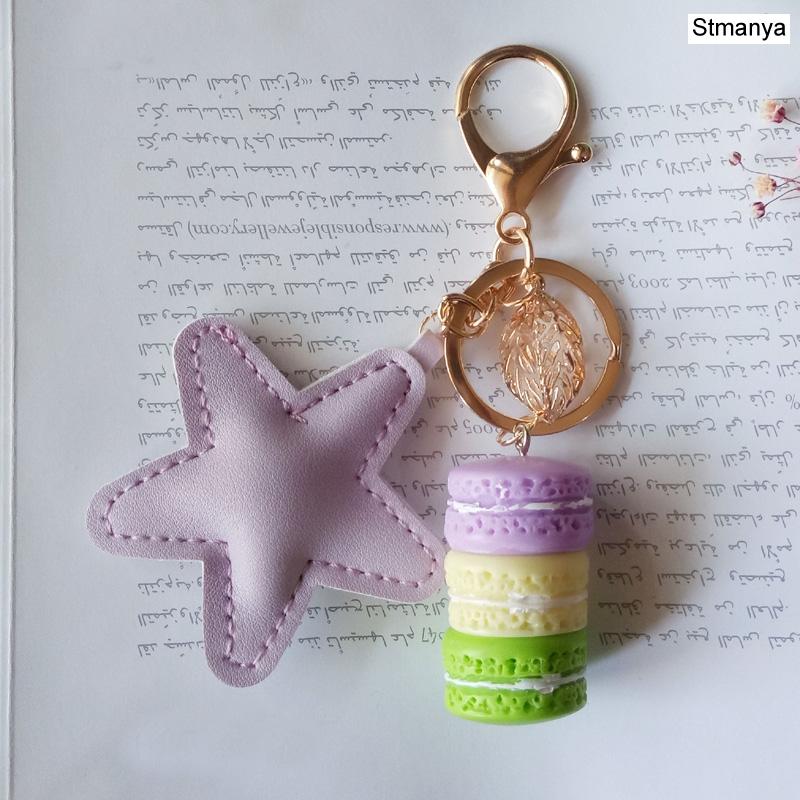 Neuer Kuchen Schlüsselanhänger Mode Auto Schlüsselanhänger Damen Tasche Anhänger Zubehör Frankreich Kuchen Macarons mit Eiffelturm Schlüsselanhänger Geschenk Schmuck