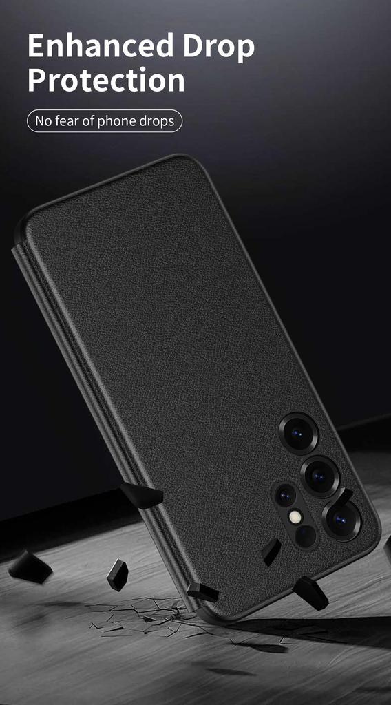 Samsung S26 Ultra Leather Phone Case with Smart Sleep Window and Full Coverage Anti-fall Protection